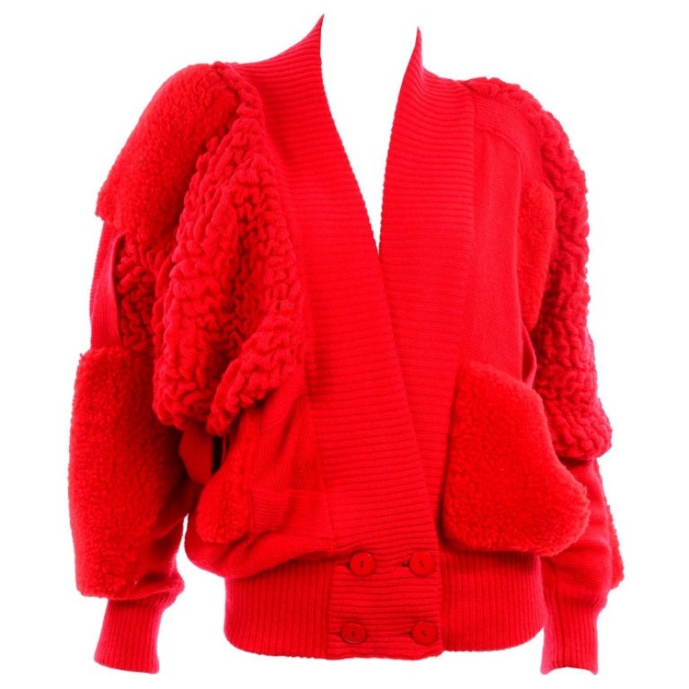 Rare Escada 1980s Red Knit Avant Garde Oversized Vintage Sweater